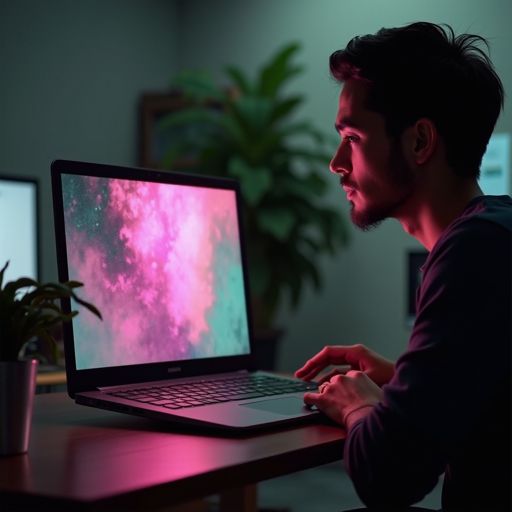 layar laptop saya berwarna merah muda dan hijau