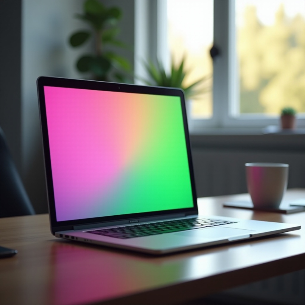 layar laptop saya berwarna merah muda dan hijau